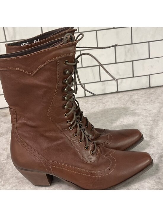 Rawhide Shoes - Rawhide Abilene Boots Size 7.5 Victorian Lace Up Brown Leather Cosplay Packer
